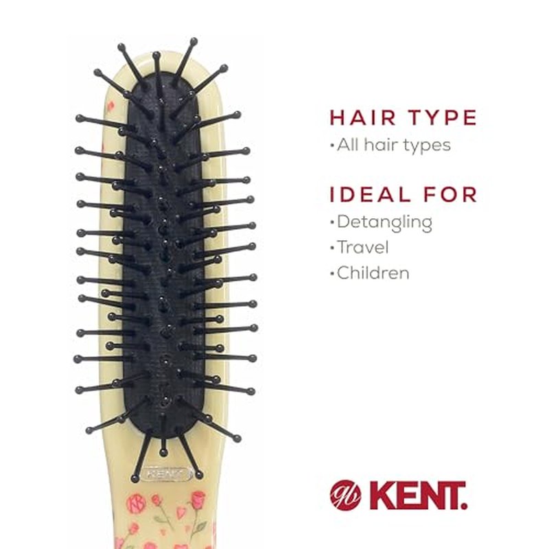 Kent ARTH1 Baby Hair Brush, Hair Brush for Kids, Small Brushes for Hair and Travel Brush Hair Detangler with Non-Scratch Nylon Bristles for Gentle Detangling Arthedz (Hearts N' Roses Pattern)