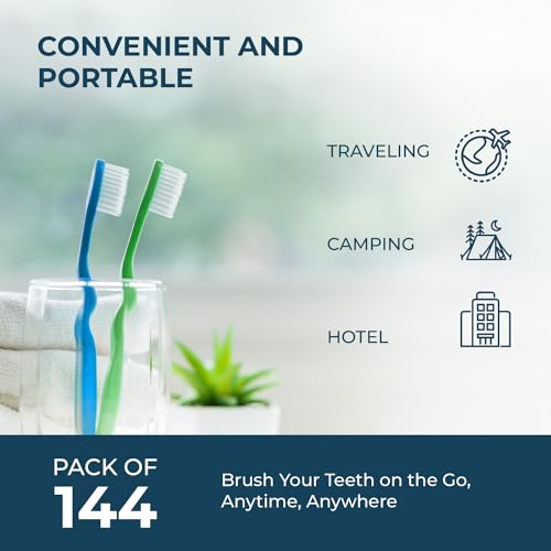 Disposable Pre-Pasted Toothbrushes with Mint Gel - 144 Pack for Travel & Hospitality