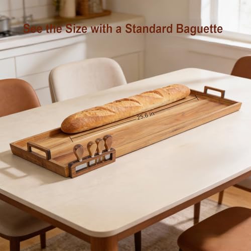 Large Acacia Wood Charcuterie Board 36x12 Inch with Cheese Knife Set - Variation of THIS listing