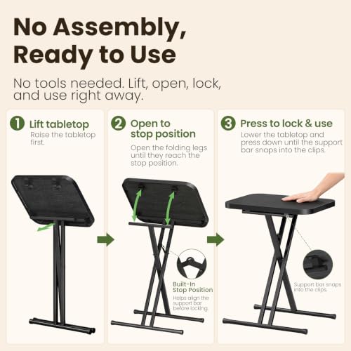 Kitstorack Black Folding TV Tray Tables Set of 2 No Assembly Rounded Metal Rims