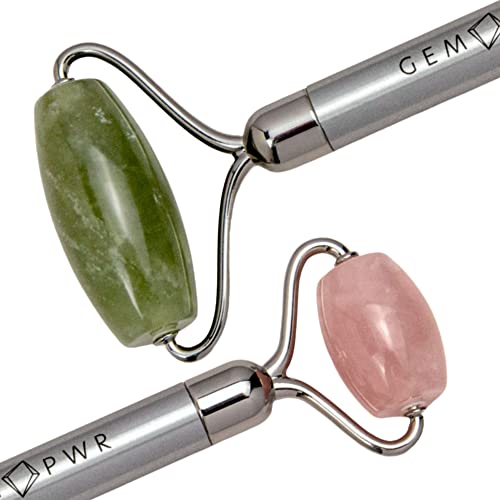 Jade and Rose Quartz Facial Roller for Face and Neck Massage - Dual Gemstones with Travel Bag - Minimize Wrinkles & Puffiness, Boost Skin Elasticity (Variation: Jade + Rose Quartz)