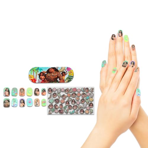 Moana Nail Art Stickers Set for Girls - Bundle with Moana Stick On Nails Plus Tattoos, More for Moana Party Supplies | Moana 2 Press On Nails for Kids