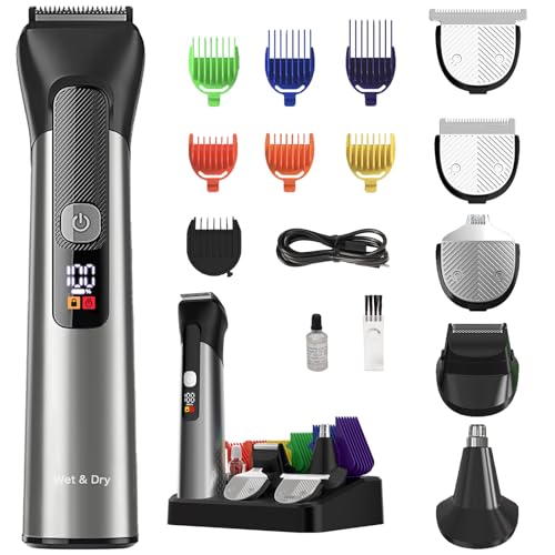 Beard Trimmer for Men ? Stainless Steel Electric Razor & Shaver, Cordless Hair Clippers Grooming Kit, IPX7 Waterproof Nose Ear Face Body Trimmer, USB-C Rechargeable with Travel Lock, Gifts for Men