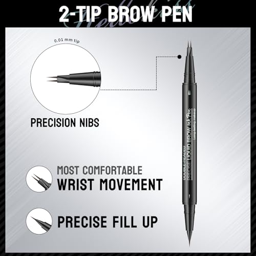 Microblading Eyebrow Pen, 2 in 1 Dual Ended Eyebrow Pencil, Curved Eyebrow Pencil with Micro-Fork-Tip & Precise Brush-Tip, Waterproof and Last All Day for Natural Hair-Like Brows (02#BROWN)