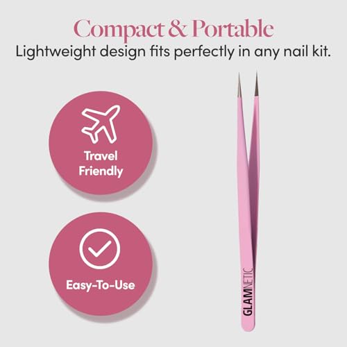 Glamnetic Nail Decal Tweezers | Dual-Ended Nail Art Tool, Precision Tip & Silicone | Easy, Mess-Free Applicator Manicures & Press-On Nails