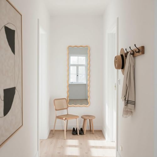 Tunjig 18x48 Inch Solid Wood Full Length Floor Mirror - Natural, Wavy Frame