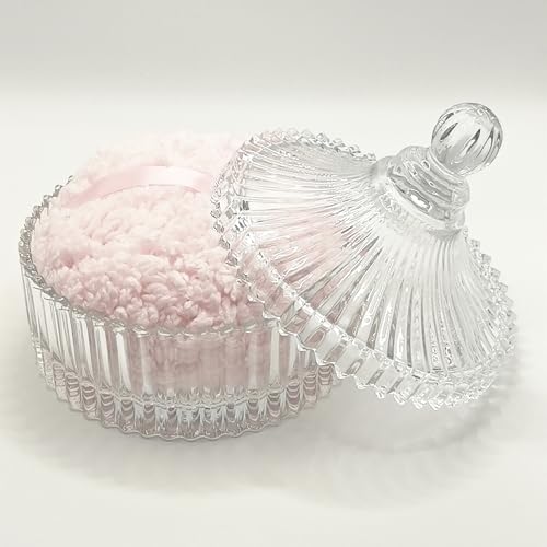 Extra Large Body Powder Puff and Container - Vintage Glass Dusting Powder Container with Soft Puff for Women & Girls (5.9x5.9x5.9 IN)-GRB010-Transparent
