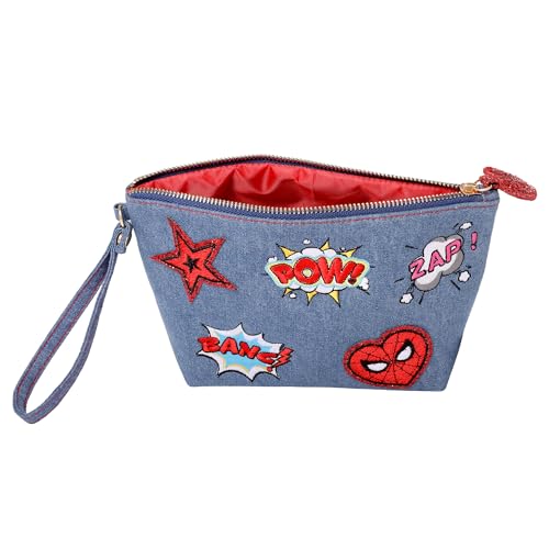 Marvel Spider-Man Denim Makeup Bag with Patches - Official Licensed Gift for Women