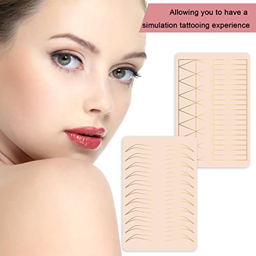 Guapa 3pcs Silicone Eyebrow Practice Skin Ombre Powder Brows Fake Skin Sheet Double Sides Microblading Practice Skin for Tatto Artists and Beginners (3pcs Skins with Golden Outline)