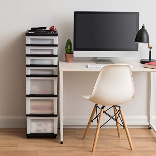 7-Drawer Rolling Storage Cart with Wheels - Black and Pearl Finish