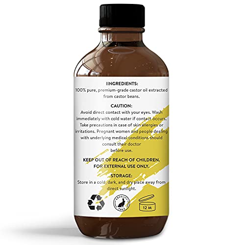 FLORONA Castor Oil 4 fl oz for Hair, Lashes & Brows 100% Pure & Cold-Pressed USDA Certified Organic to Strengthen, Moisturize & Condition