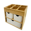Bamboo Makeup Organizer Jewelry Box, Bamboo Desk organizer with 3 drawers and adjustable dividers, 3 Tier Jewelry Storage Case, Desktop Organization Storage