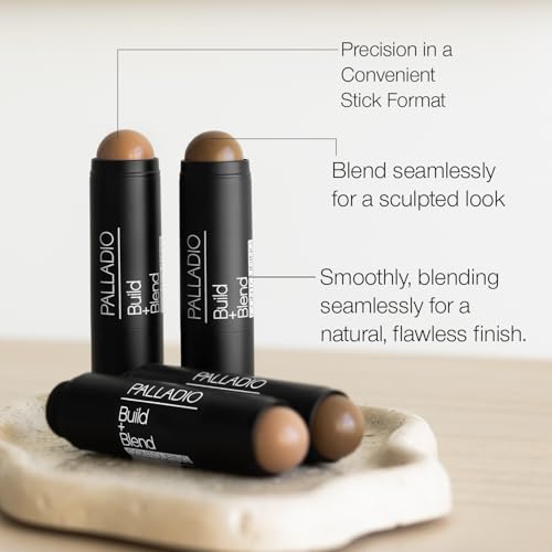 Palladio Contouring Makeup Stick BUILD + BLEND Contour Stick Makeup, Face Makeup for Perfect Sculpting Look, 0.23 Ounce (Warm Brown)
