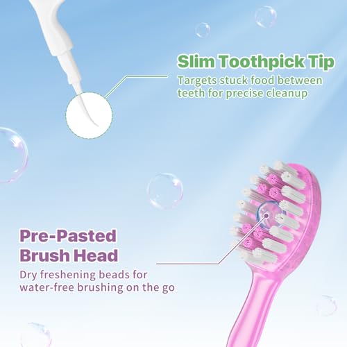 GoFujuco 70-Pack 5-in-1 Disposable Travel Toothbrush with Floss & Tongue Scraper