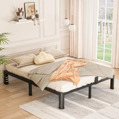 Full 10 Inch Heavy Duty Bed Frame with Round Corner Legs - Black, No Box Spring Needed