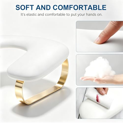 White U-Shaped Nail Arm Rest Stand with Gold Steel Legs for Manicure
