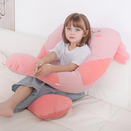 Pink Axolotl U-Shape Plush Body Pillow for Kids - Large Soft Stuffed Animal Gift