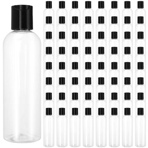 4oz Clear Plastic Travel Bottles with Black Disc Cap - 60 pcs, Leakproof, Refillable, Portable