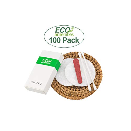 Cotton Rounds Travel Set 100 Pack - Individually Wrapped Cotton Swabs & Nail Files