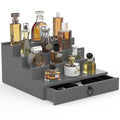 Cologne Organizer for Men, 4 Tier Black Wood Perfume Organizer with Felt Lining Drawer and Hidden Compartment, Perfume Display Holder, A Gift for Men