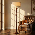 Solid Oak Wood Floor Lamp with Sphere Detail & Wooden Pull Chains - Amber Walnut