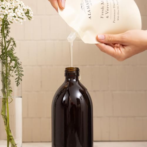 A LA MAISON Hand Soap Refill Pouch ? Jasmine & Santal? Liquid Hand Wash Refill, Eco-Friendly & Recyclable ? Plant-Based, Biodegradable, Made in France ? 16.9 fl oz ? Amber Collection