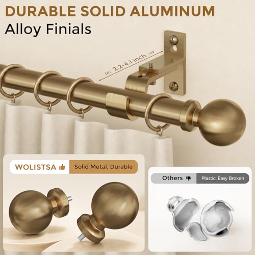 Warm Gold 2 Pack Heavy Duty Curtain Rods 36-56 Inch - Antique Brass Finish