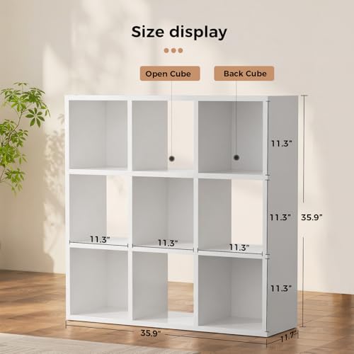 White 9-Cube Storage Organizer - Modular Bookcase Shelf for Living Room & Office - Fits 11x11" Bins, Vertical or Horizontal Use