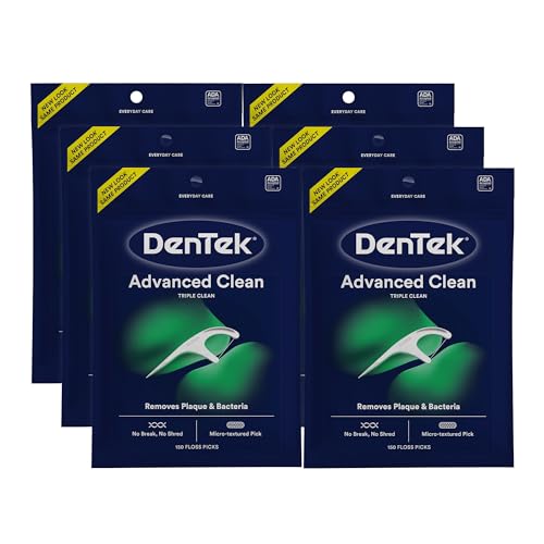 DenTek Mint Floss Picks Advanced Clean 150 Count Pack of 6 - Fluoride, Non-Breaking