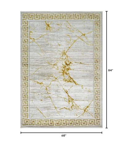 Glory Rugs 5' x 7' Cream & Gold Modern Abstract Area Rug for Living Room