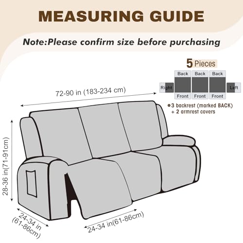 Gennia Waterproof Recliner Sofa Cover 3-Seat - Dark Gray, 72-90 Inches Variation
