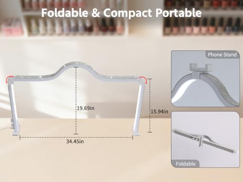 Foldable Half Moon Nail Desk Lamp with Phone Holder - 34.5 Inch White