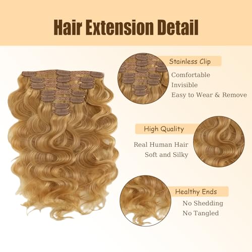 CP-Gold-#27-B 16 Inch Blonde Clip-In Hair Extensions Real Human Hair Honey Blonde Body Wave