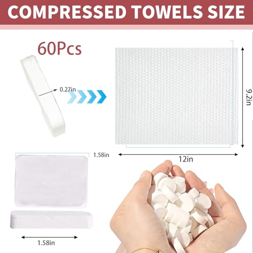 Premium 60-Pack Compressed Towels | Just Add Water! Large 11x9 Inch Disposable Face & Body Cloths, Quick-Dry & Super Absorbent for Travel, Camping, and Daily Use