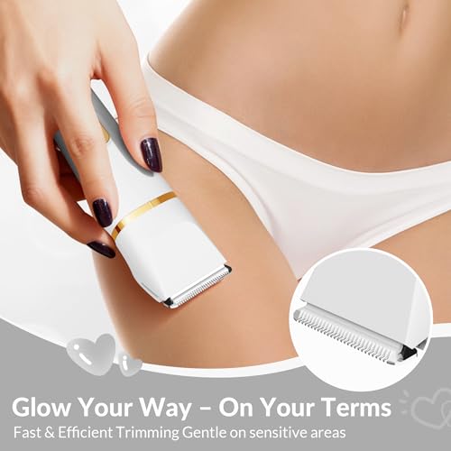 KINGTEE 5-in-1 Electric Bikini Trimmer for Women ? IPX7 Waterproof Shaver, Cordless Body & Facial Razors for Women, Ceramic Blades, USB-C Rechargeable, Painless Hair Removal Kit (White)