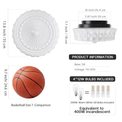 Milk White Ceiling Light Fixture - 13.8'' Flush Mount Vintage Farmhouse Design with 4 LED Bulbs - Variation: Milk White C