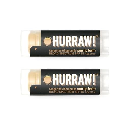 Hurraw! Sun Lip Balm (Zinc Oxide Protection, Broad Spectrum SPF 15, Tangerine, Chamomile), 2 Pack: Organic, Certified Vegan, Gluten Free. Non-GMO, All-Natural. Bee, Shea, Soy & Palm Free. Made in USA