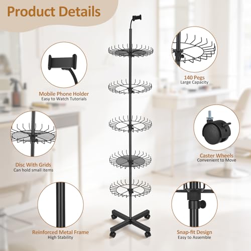 Braiding Hair Rack with Phone Holder, 140 Pegs Hair Braiding Stand with Wheels Height Adjustable Hair Extension Holder for Hair Stylists, Braiders, Home, Salon, Hair Separator for Braiding