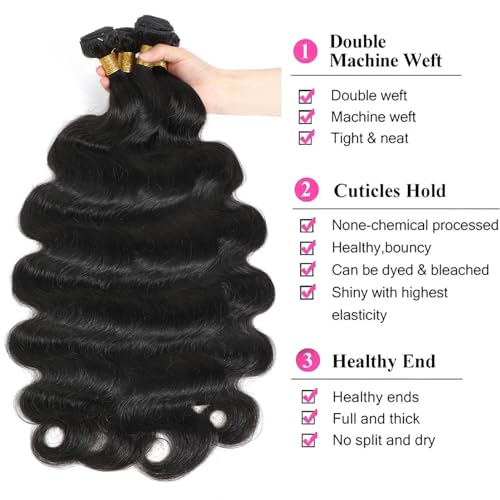 Black Body Wave Human Hair Bundles - 28 Inch Brazilian 12A Virgin Hair