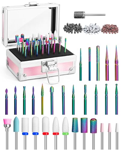 Pink Onism Nail Drill Bits Set - 30 Carbide Ceramic Quartz & 75 Sanding Bands - Pink-30PCS