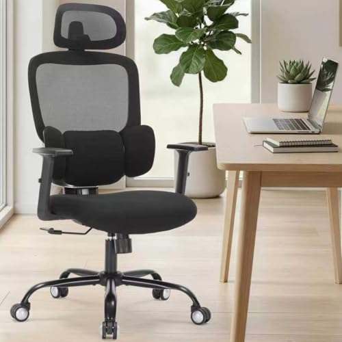 Ergonomic Mesh Office Chair with Adjustable Lumbar Support & Headrest - High Back Swivel Desk Chair