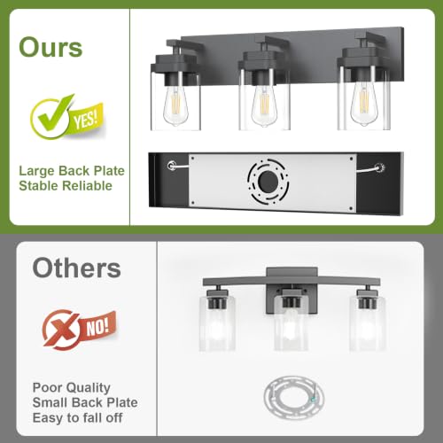 LKHF 22-inch Black 3-Light Bathroom Vanity Light Fixture Over Mirror, Modern Square Design