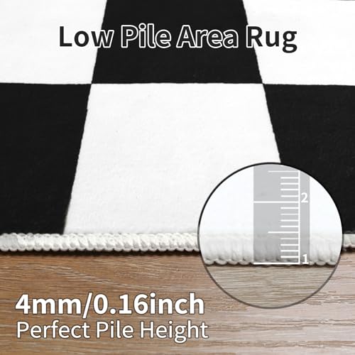 Black and White Checkered Area Rug 8x10 - Soft Non-Slip Floor Mat for Living Room & Home