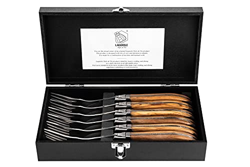 Laguiole Style de Vie Olive Wood Forks Set of 6 - Luxury Flatware, 22 cm with Gift Box