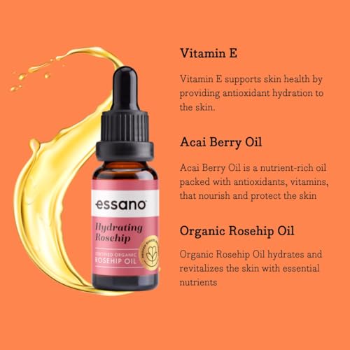 Organic Rosehip Oil for Face and Body - Hydrating Natural Skin Care with Vitamin E, 20ml