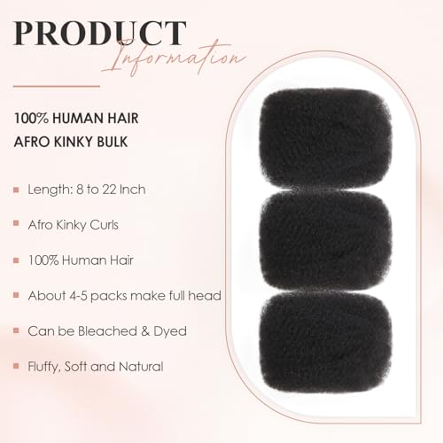 JIAJIA Afro Kinky Human Hair Extensions 14 Inch Bulk for Twists & Dreadlocks - Afro1B Variation