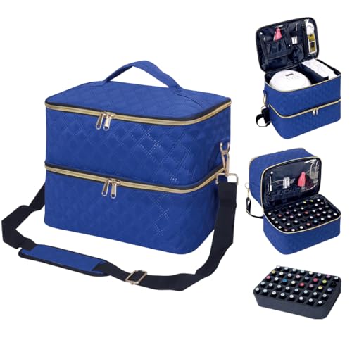 40 Slot Nail Polish Organizer Case - Double Layer Travel Storage Bag in Blue Variation of 40 Blue / 40 Slots