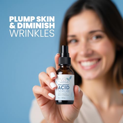 Eva Naturals Hyaluronic Acid Serum for Face ? Pure Facial Gel with Natural Moisturizing Factors + HA ? Anti-Aging Face Serum for Wrinkles, Fine Lines, Dry Skin, Lifted Glow ? 1 oz