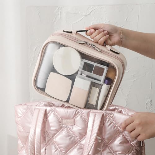Pink Large TSA Approved Toiletry Bag with Double Layer & Clear Makeup Organizer