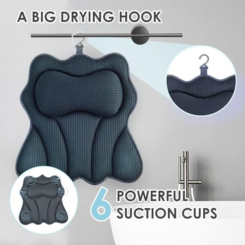 Bath Pillows for Tub ? Luxury Bath Pillow & Bathtub Pillow with 6 Strong Suction Cups, Soft Cushion for Head and Neck Support, Relaxing Bath Accessories for Women (Gray)